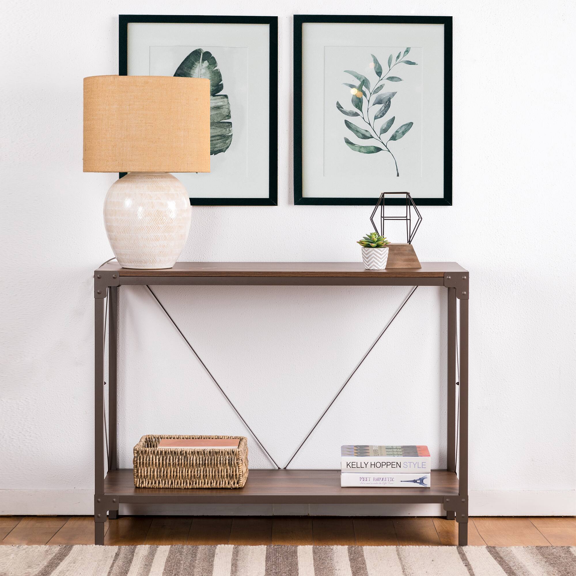 Glitzhome® Modern Industry Metal Wooden Console Table